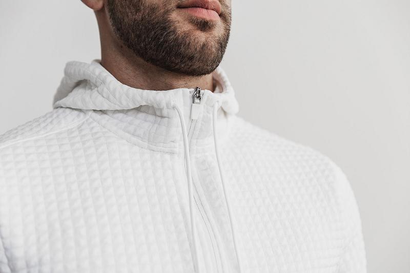 Men's Nobull Quilted Zip-Up Hoodie White | SG Y2513X